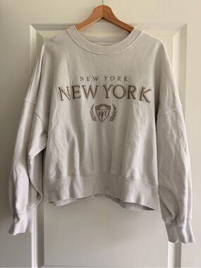Abercrombie & Fitch Cream Embroidered New York Crewneck Sweatshirt